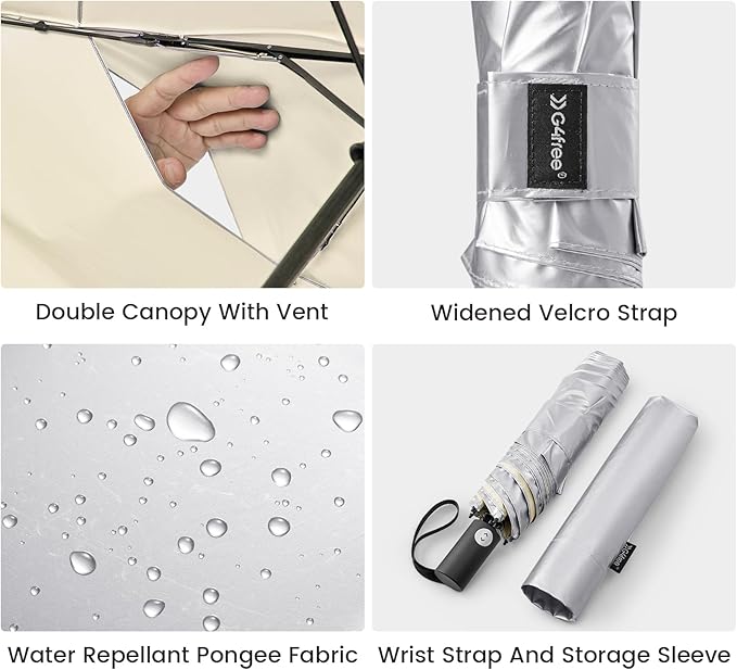 G4Free 43 Inch Travel Umbrella Ultralight UPF 50+ UV Protection Compact Sun Umbrella, Double Canopy Super Slim Small Portable Automatic Anti-bounce Close