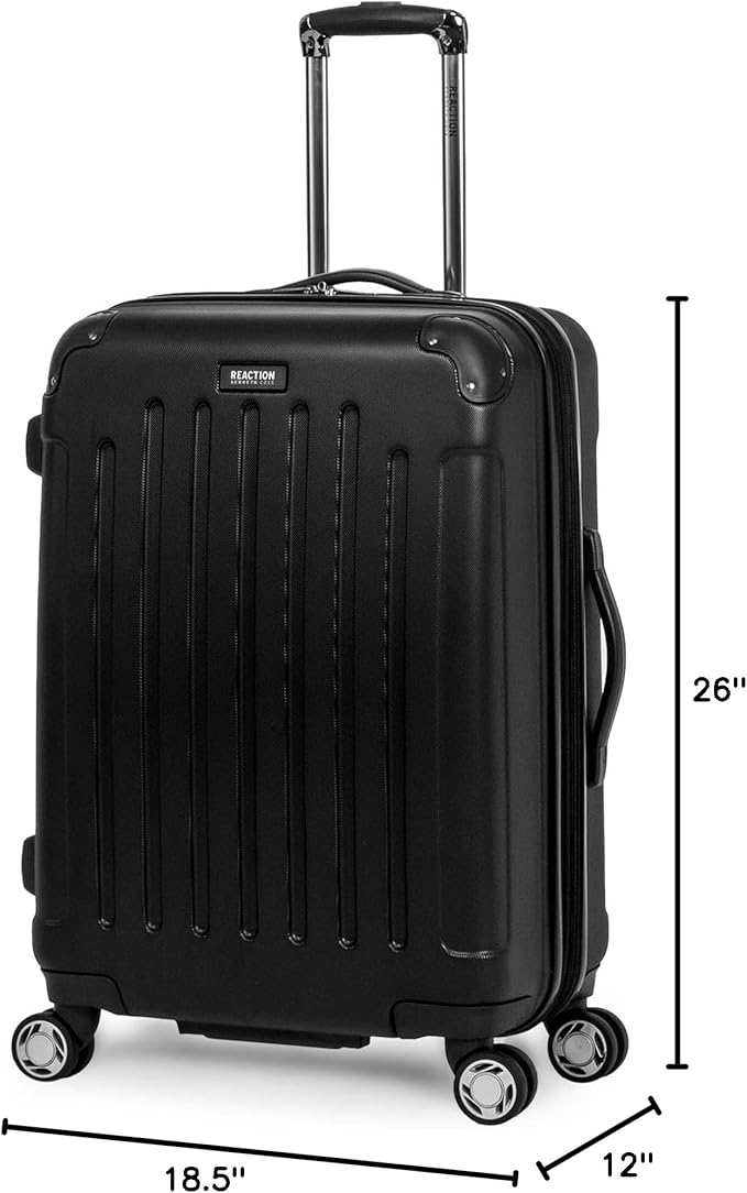 Kenneth Cole REACTION Renegade Luggage Expandable 8-Wheel Spinner Lightweight Hardside Suitcase, Black, 24-Inch Checked
