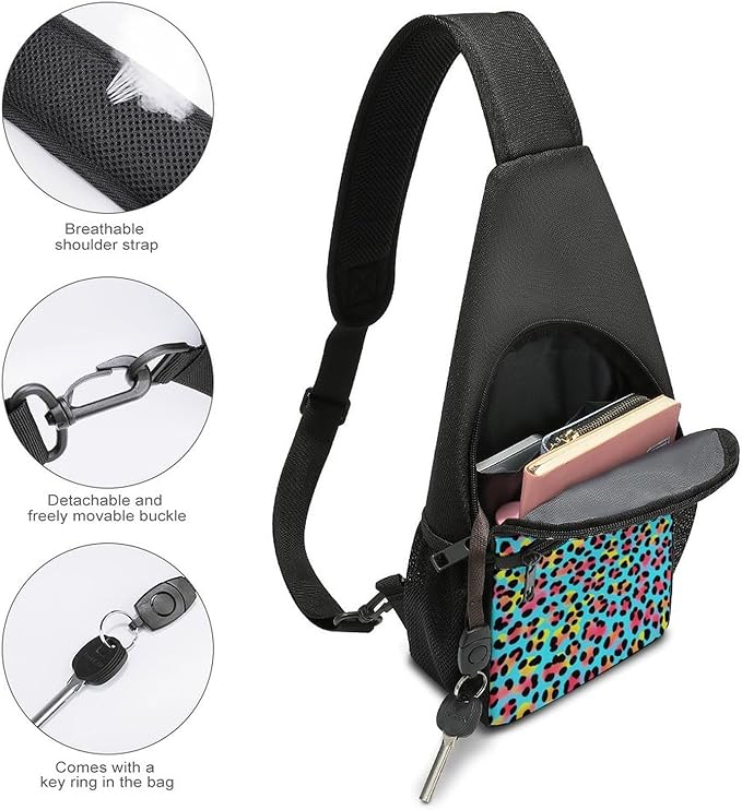 SWEET TANG Sling Backpack for Women, Cute Multipurpose Crossbody Shoulder Bag, Comfortable and Lightweight Adjustable Travel Hiking Daypack Watercolor Leopard Cheetah Animal Print