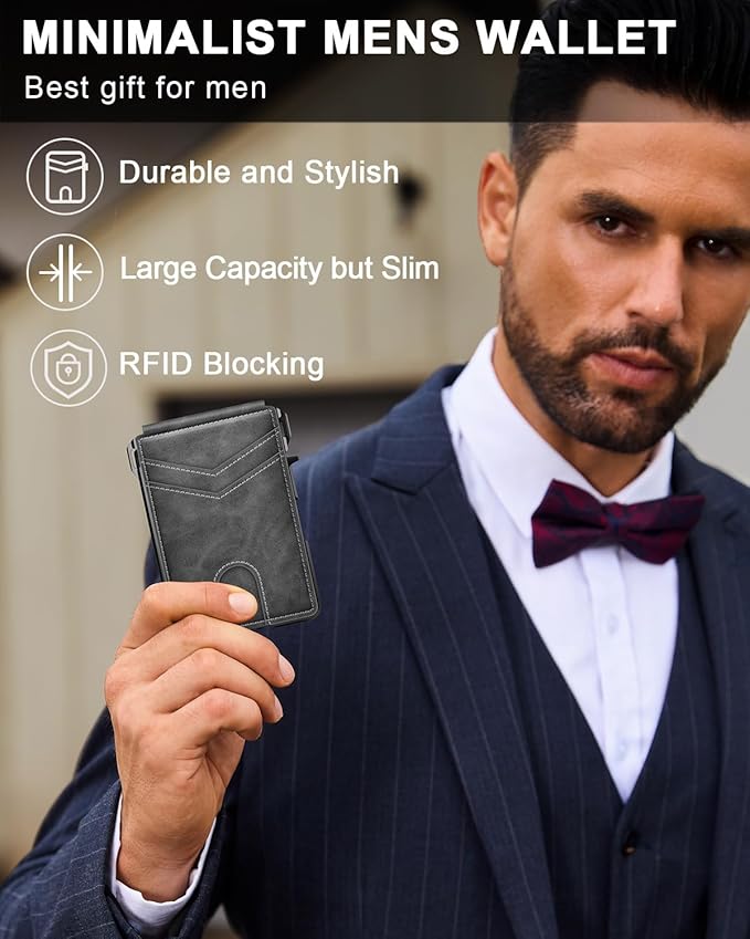 Wallet for Men, Mens Minimalist Wallet 9-13 Cards, Slim Compact Wallet with Money Clip & ID Window, RFID Blocking Smart Pop Up Card Wallet, Metal Aluminum Credit Card Holder Bifold Wallet