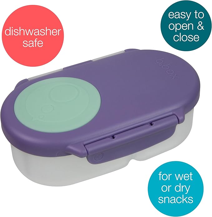 b.box Snack Box - Leakproof Mini Bento Box for Kids & Toddlers, 2 Compartment Snack Containers for Kids, Lunch Containers, Dishwasher Safe, BPA Free, PFAS Free, Ages 4m+, 1 3/4 Cup - Lilac Pop
