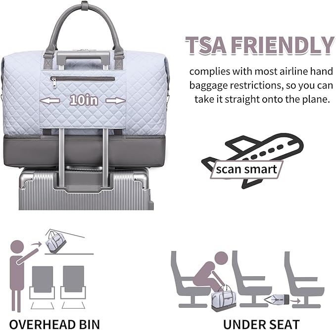Weekender Bag, Large Travel Duffel Bag for Women, Carry on Overnight Bag with Shoe Compartment and Toiletry Bags
