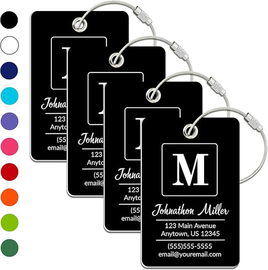 Personalized Luggage Tag | 4 Pack | Custom Luggage Tags for Suitcases | Kids Backpack Tag | 10 Color Options & Choose Font, Font Color