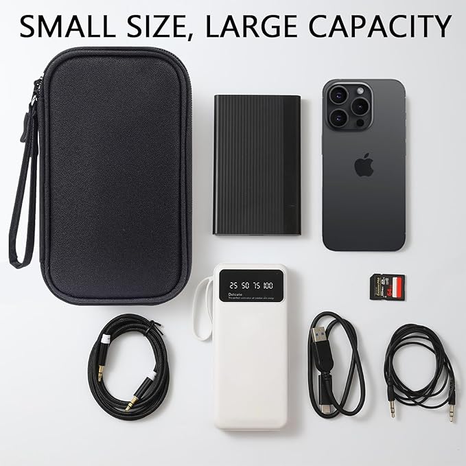 Portable Waterproof Double Layers Travel Cable Organizer Pouch Electronic Accessories Carry Case All-in-One Storage Bag for Cord, Charger, Phone, Earphone, Black