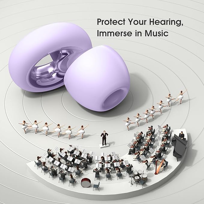 Ear Plugs for Sleeping Noise Cancelling, Reusable Silicone Ear Plugs for Noise Reduction, Soft Hearing Protection with 8 Ear Tips for Concerts, Work, Snoring, and Travel (Purple)