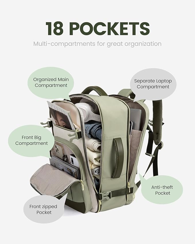 LOVEVOOK Travel Backpack for Women & Men - 17.3 Inch Carry On Backpack & Personal Item Backpack for Airlines, Spacious and Durable Design, with 3 Packing Cubes