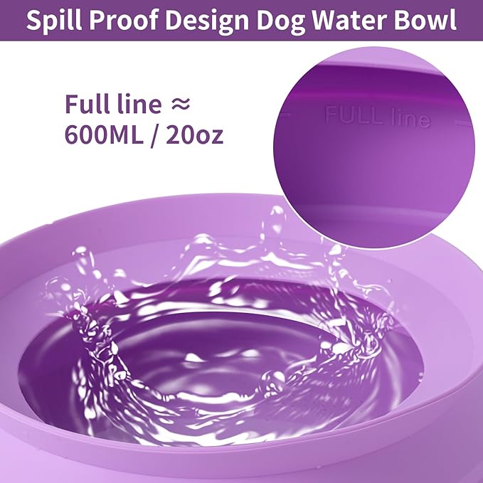 SLSON Spill Proof Dog Water Bowl for Cars,Collapsible No Splash Dog Travel Bowls Integrated Molding Portable Pet Bowl for Road Trip Truck,RV,SUV,Boat Accessories (Purple)