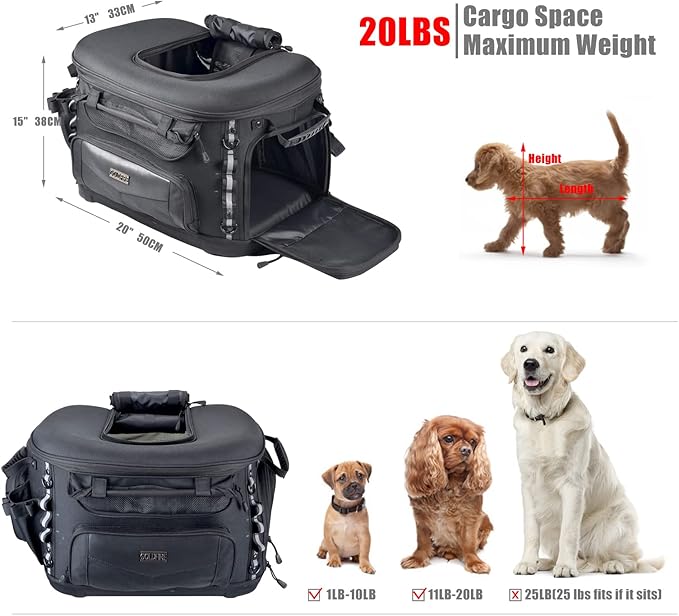 Goldfire Motorcycle Dog/Cat Carrier, Portable Pet Carrier Voyagers Dog Carrier Crate for Street Glide Road King with Luggage Rack or Sissy Bar UTV ATV Touring Trike Models(Black)