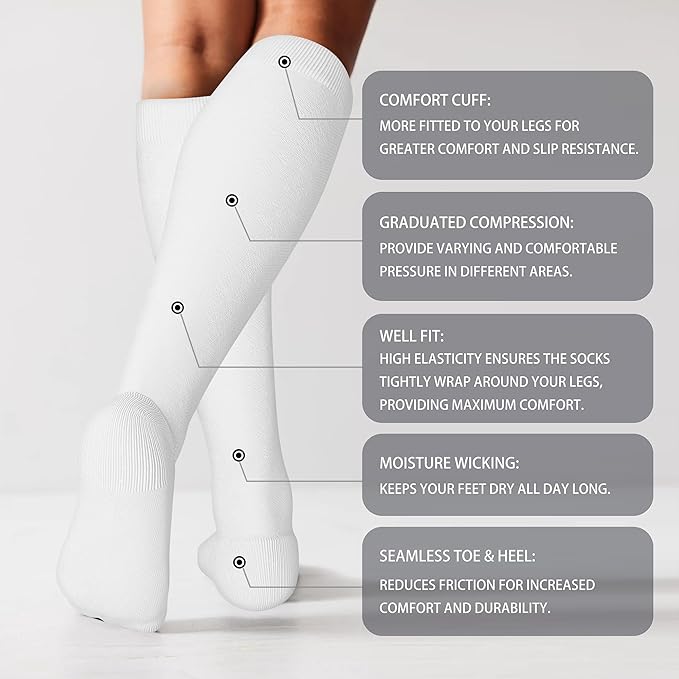 LEVSOX Thick Cotton Compression Socks for Women&Men 20-30mmHg Knee High Cute Support Sock for Nurses, Pregnancy, Travel