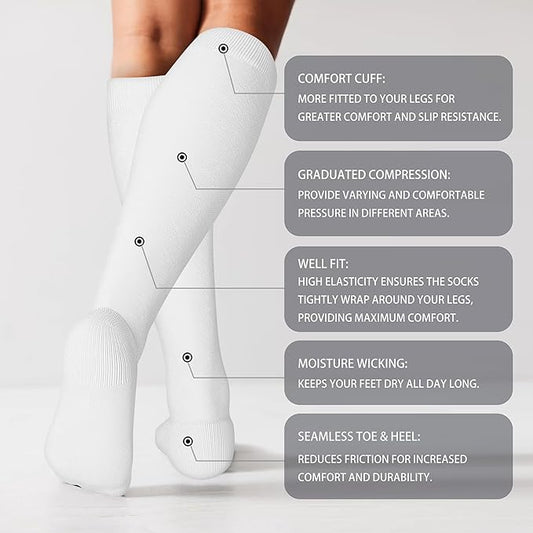 LEVSOX Thick Cotton Compression Socks for Women&Men 20-30mmHg Knee High Cute Support Sock for Nurses, Pregnancy, Travel