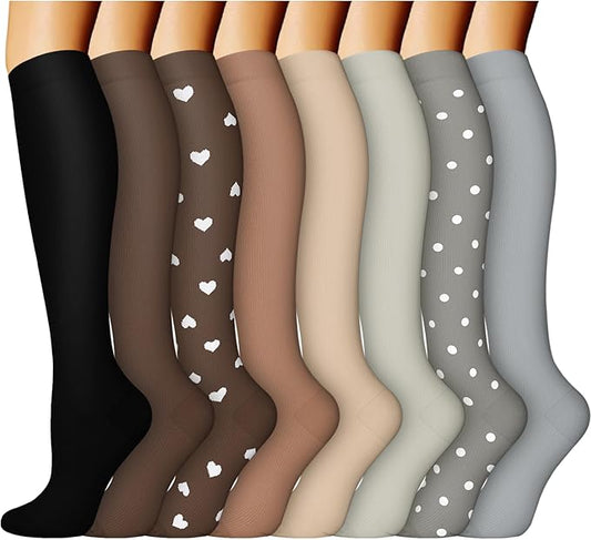 ACTINPUT 8 Pairs Compression Socks for Women & Men,Support Compression Stockings for Medical Running Athletic