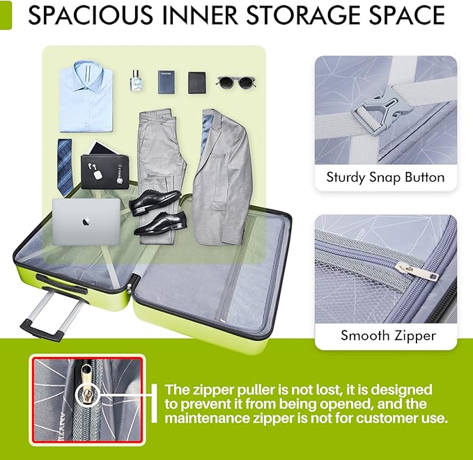 AnyZip Luggage PC ABS Hardside Lightweight Suitcase with 4 Universal Wheels TSA Lock Checked-Large 30 Inch Apple Green