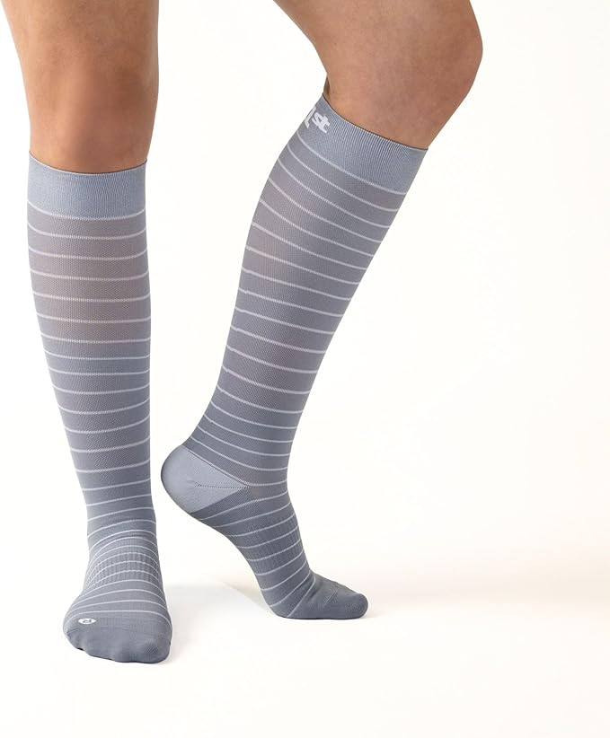 Medical Grade Compression Socks for Men & Women 15-20 mmHg by OrthoSleeve (Grey w/Stripes, Large)