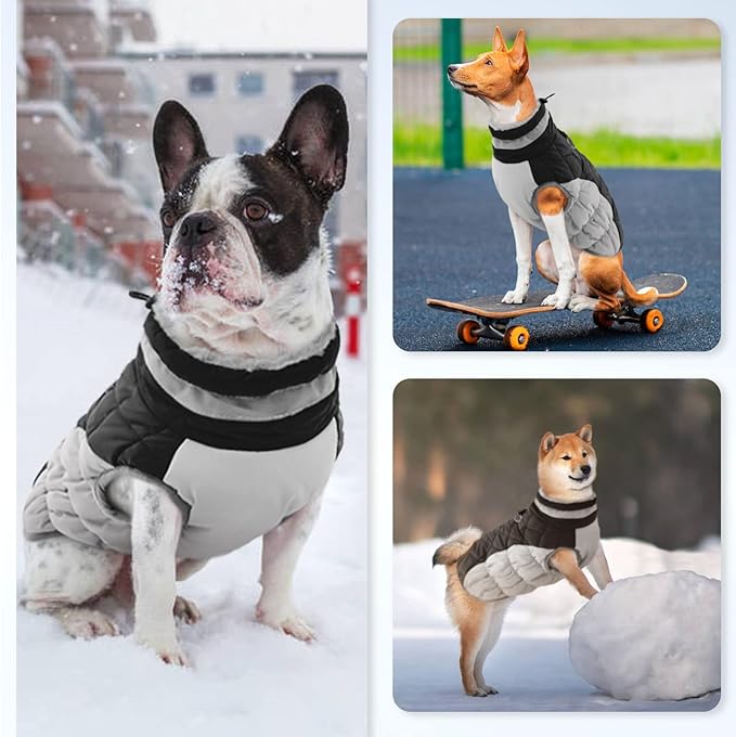 OUOBOB Dog Jackets for Medium Dogs,Medium Dog Coat,Warm Pet Winter Coat Zip Up Back,Waterproof Dogs Jacket with D-Ring,Pet Cold Weather Coats with Fleece Lined, Snowsuit Pug Boston Terrier,Black,M