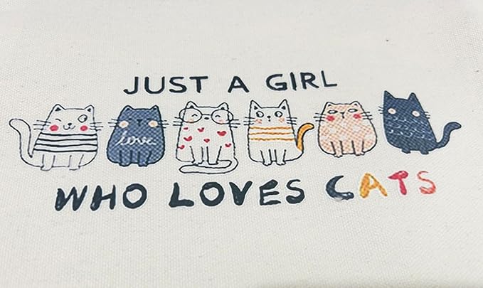 Cat Lovers Makeup Bag Canvas Cosmetic Pouch with Cute Cats Design Just A Girl Who Loves Cats (cat)