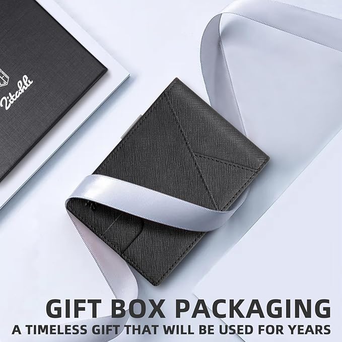 Zitahli Wallet for Men - with Money Clip Slim Leather Slots Credit Card Holder RFID Blocking Bifold Minimalist Wallets with Gift Box