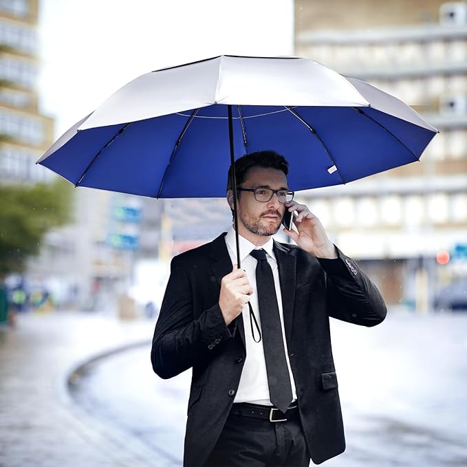 G4Free 46 Inch Inverted Small Travel Umbrella Compact, Reverse UPF 50+ UV Protection Umbrella 10 Ribs Windproof for Rain Double Canopy with Vent Automatic Open Close