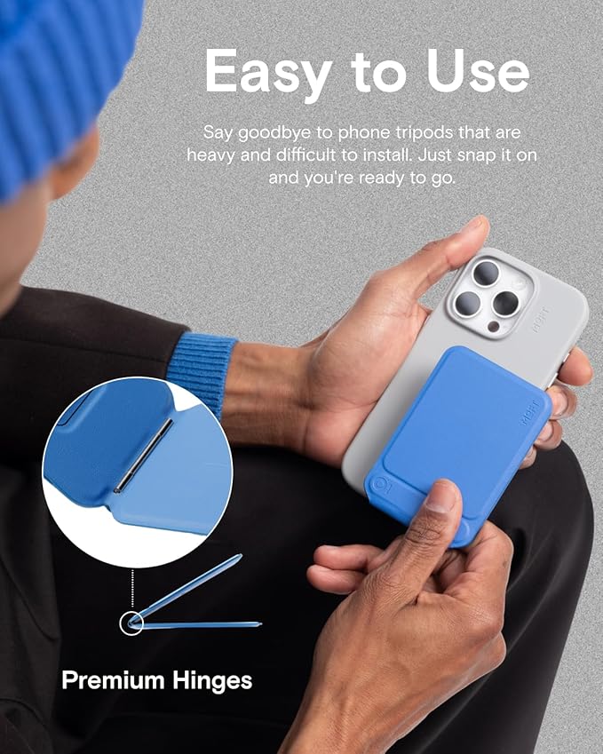 MOFT Phone Tripod Stand Selfie Stick for iPhone, Multi-Angles iPhone Stand, Lightweight & Portable Phone Holder, Strong Magnets, MOVAS Vegan Leather, Earthen Beige (Without Card Slot)