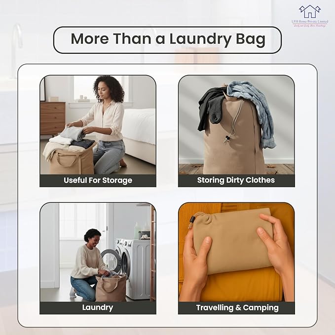 LFH Home Large Premium Cotton Canvas Laundry Bag with Drawstring and Handles Heavy Duty, Multi-Use, and Washable for Home, Travel, College or Storage 28x40 (Pack of 4)-Beige