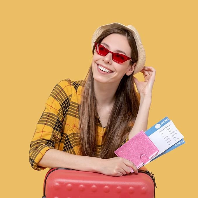 Caweet Passport and Vaccine Card Holder Leather Vaccination Card Wallet with Magnetic Closure, Glitter Pink