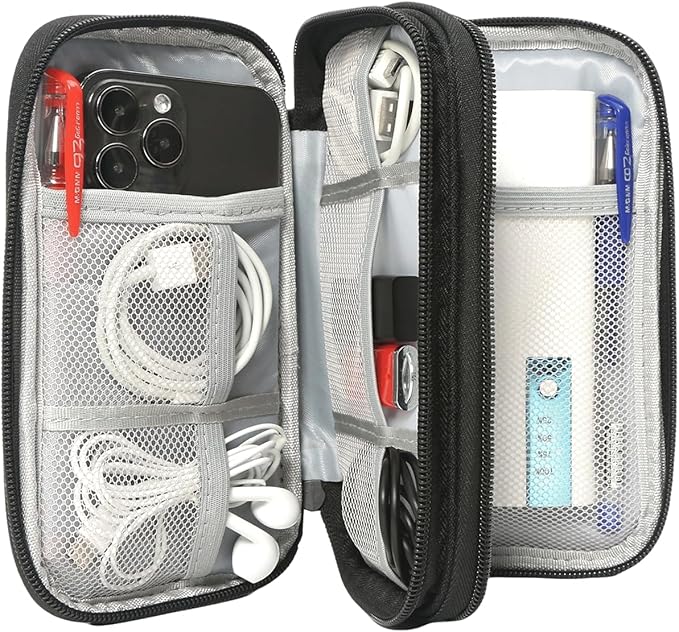 Electronics Organizer Travel Case, Charger Organizer Case Pouch, Electronic Accessories Carry Case for Travel Accessories, Cable, Cord, Charger, Phone, Power Bank, Earphone (Black, Large)