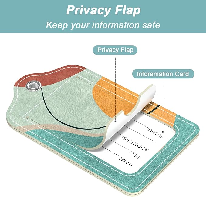 Rimilak 3 Pcs PU Leather Luggage Tags for Suitcase, Travel Cruise Luggage Tag with Privacy Flap, Name ID Label and Metal Loop for Women Men Baggage Handbag School Bag Backpack, Day and Night