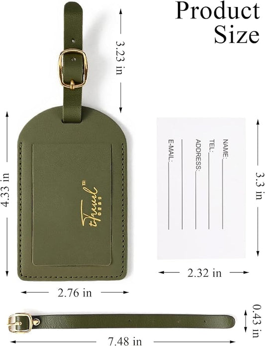 Luggage Tags for Suitcases,2 Pack PU Leather Privacy Protection Bag Tags Travel Accessories Essentials,Army Green
