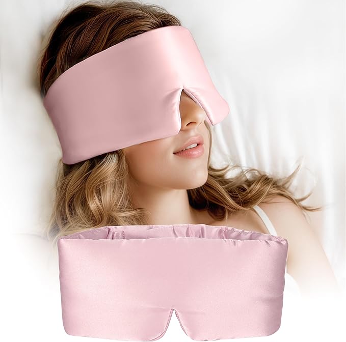 Silk Sleep Mask for Women and Men, Side Sleeper, 22 Momme Pure Mulberry Silk Total Blackout 100% Mulberry Eye Mask with Adjustable Headband Full Size, Eye Masks for Sleeping and Travel