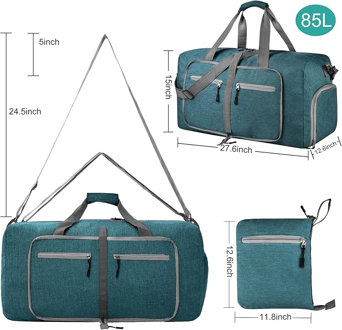 Dimayar 85L Travel Duffle Bag for Men Women - Foldable Duffel Bag with Shoes Compartment - Overnight Bags Waterproof & Tear Resistant(Green)