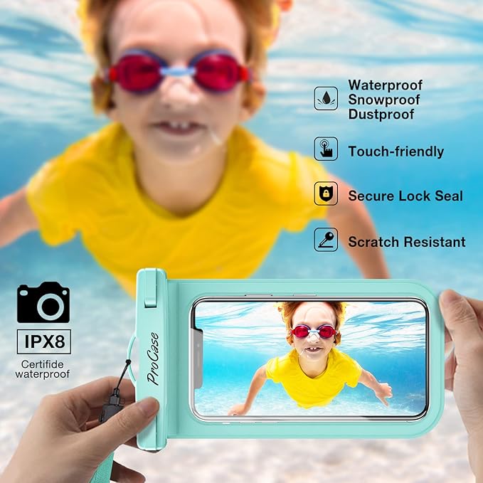 ProCase 2 Pack Waterproof Phone Pouch Case, 7" Universal Underwater Cellphone Dry Bag for iPhone 17 Air 16 15 14 13 Pro Plus Max 12 11, Galaxy S24 S23 S22 Ultra Pixel -Black/Green