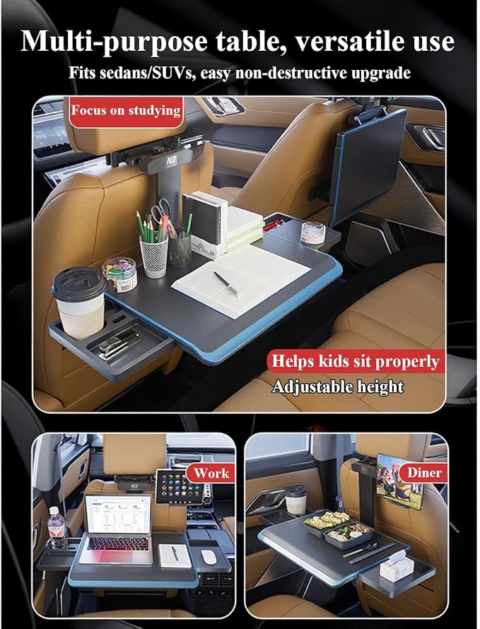 Multi-Functional Car Seat Tray Table, Aluminum Alloy Car Seat Table Travel Tray, Portable Foldable Back Seat Laptop Desk, With Tablet And Mobile Phone Holder, For Eating, Traveling,Working, Writing