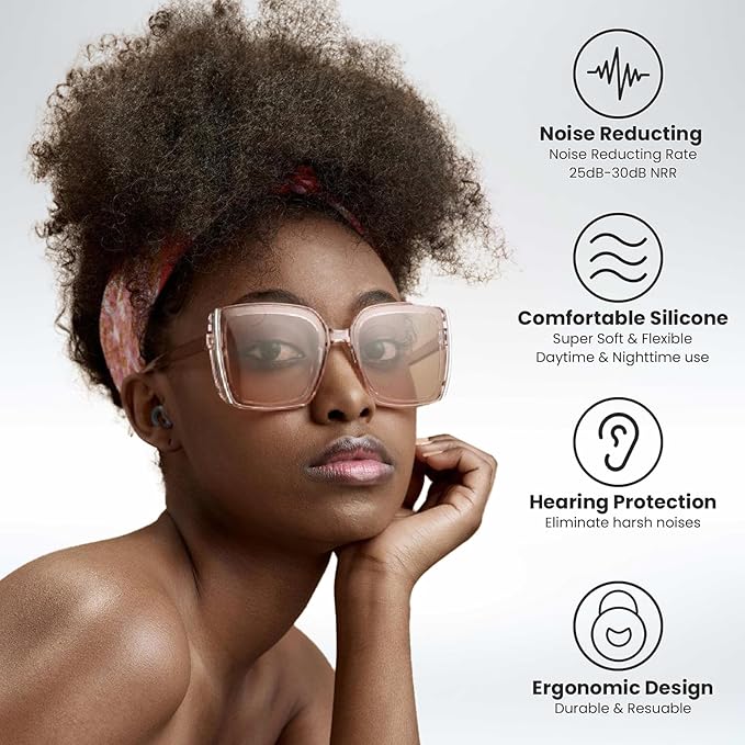 Earplugs for Sleeping,Noise Reduction Soft Silicone Ear plugs with 7 Pairs Ear tips&One Connection Cord,Hearing Protection Reusable Earplugs for Sleeping,Concert,Work&Sound Reduction 25dB-30db