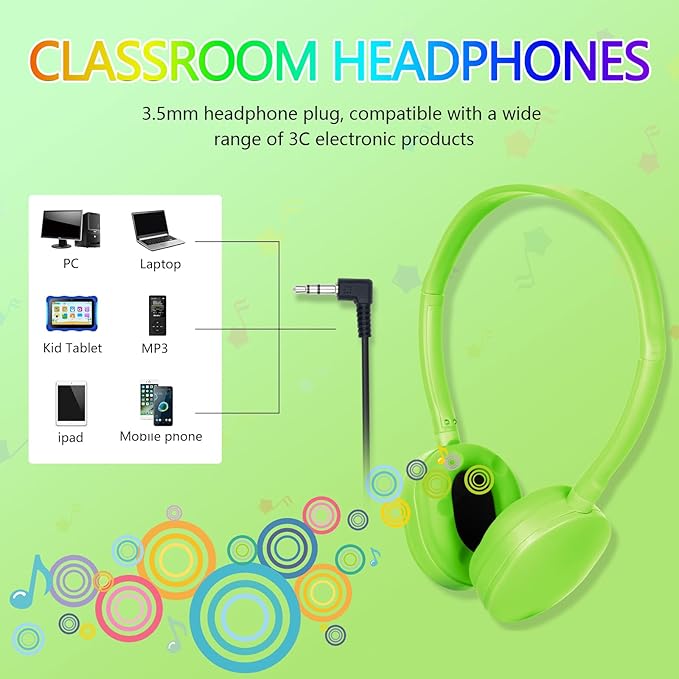 Kids Headphones Bulk for Classroom School 18 Pack,Wholesale Wired Adjustable Headphones for Students Teens Children Gift and Adult 3.5mm Jack (Mixed Colors)