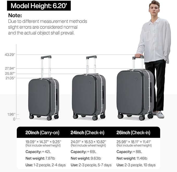 mixi 24 Inch Checked Luggage PC Hard Shell Suitcase Top Opening Aluminum Frame Travel Suitcases with Wheels, Rock Gray