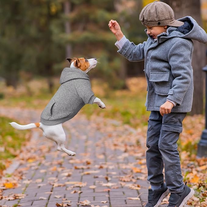 Dog Sweaters,Dog Hoodie,Cozy Fleece Interior Sweatshirt with Hood & Pocket,Leash Hole,Pet Clothes Sweater for Small,Medium,and Large Dogs,Grey&M