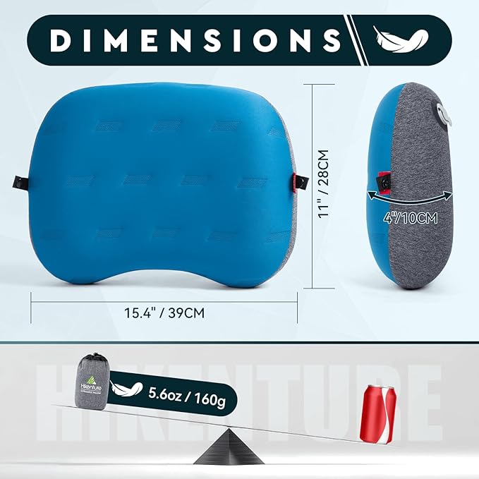 Hikenture Camping Pillow Ultralight, Inflatable Pillows with Removable Cover, Compact Portable Backpacking Pillow, Ergonomic Blow Up Camp Pillows, Washable Air Pillow for Hiking, Beach (Blue)
