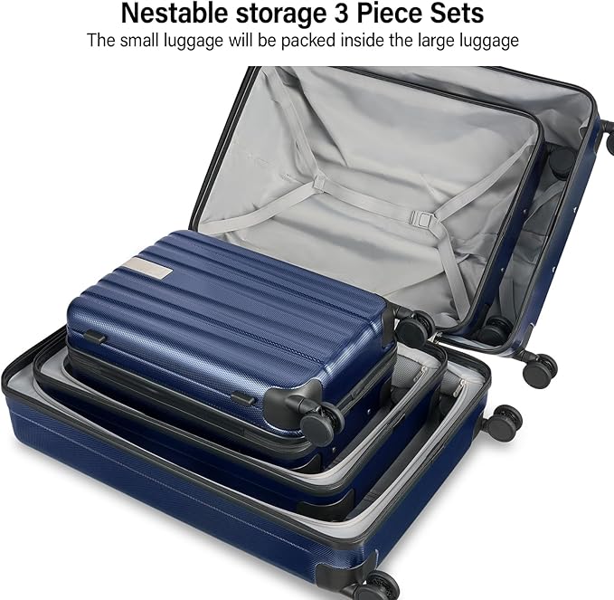 Hanke Expandable Hardshell Luggage Sets 3 Piece Extra Large Suitcases with Lock,28 Inch Luggage with Spinner Wheels, PC Travel Suitcase for Women Men 20 24 29Inch,Dark Blue