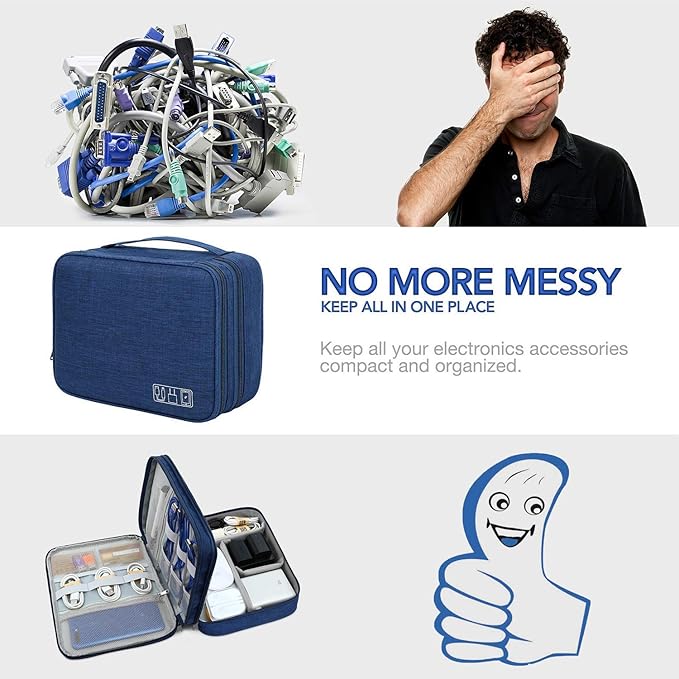 Electronics Organizer, OrgaWise Electronic Accessories Bag Travel Cable Organizer Three-Layer for iPad Mini, Kindle, Hard Drives, Cables, Chargers