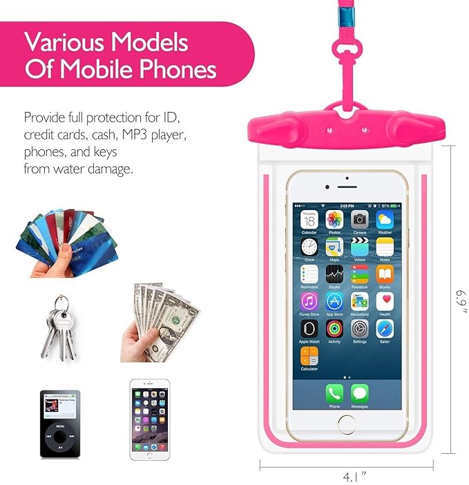 Universal Waterproof Phone Pouch, 4 Pack Waterproof Phone Case with Lanyard Protector for iPhone16 15 14 13 12 Pro Max XS Plus Samsung Galaxy Note up to 6.9", IPX8 Cellphone Dry Bag Beach Essentials