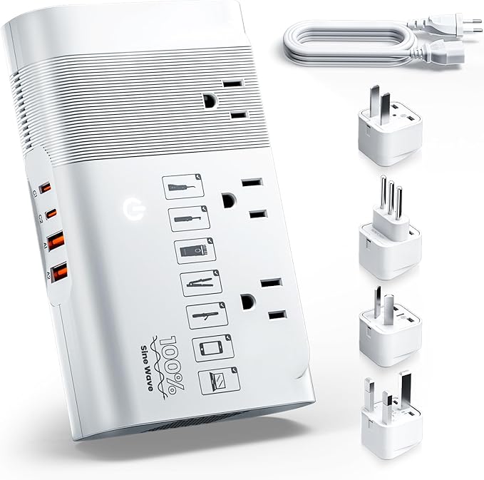 DOACE 500W Universal Travel Adapter 220V to 110V Voltage Converter, Pure Sine Wave European Travel Plug Adapter Converter, Transformer for US to Most Europe，UK/AU/EU/IT with 3 US Outlets & 4 USB