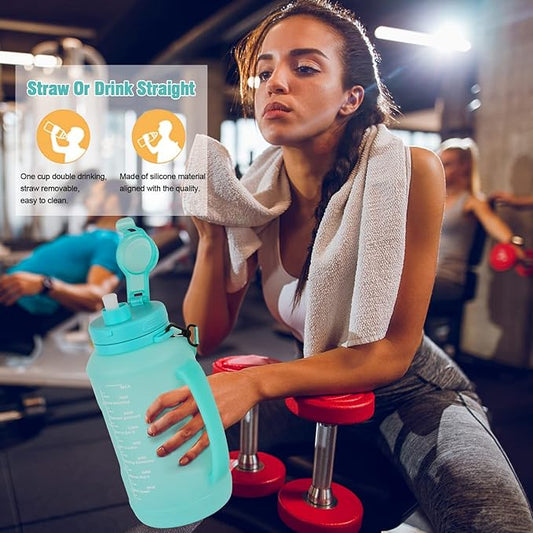 Collapsible Water Bottles, 2L/64OZ travel water bottle Bottle with Straw, Half Gallon Large Water Bottle for Travel Outdoor Sports Runing Fitness Yoga (Upgraded Snow Cyan)