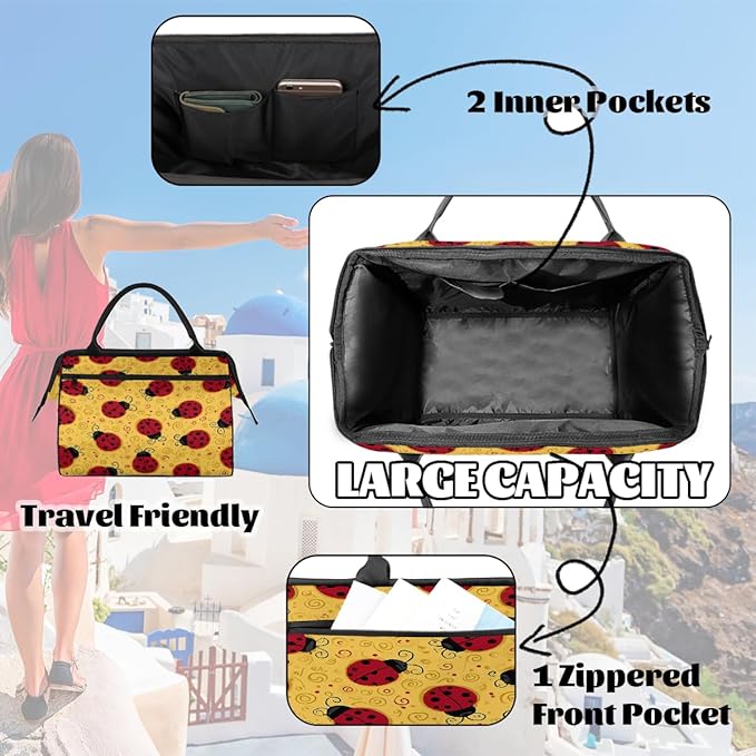 Large Travel Duffle Bag for Women Men,Waterproof Weekender Overnight Bag Carry on Tote Bags for Gym Sport Business Trip,Cute Ladybugs Duffel Bags
