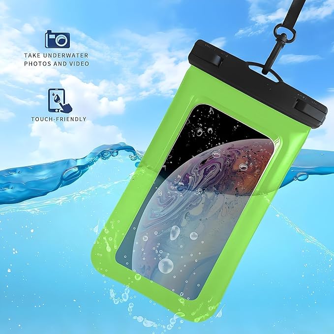 Floatable Soap Bubble Waterproof Phone Pouch Case with Crossbody Lanyard for iPhone 17 series 16 Pro Max/15 Pro/14/13, IP68 Cellphone Dry Bag Beach Cruise Ship Essential,1 Pack-Light Green-7″