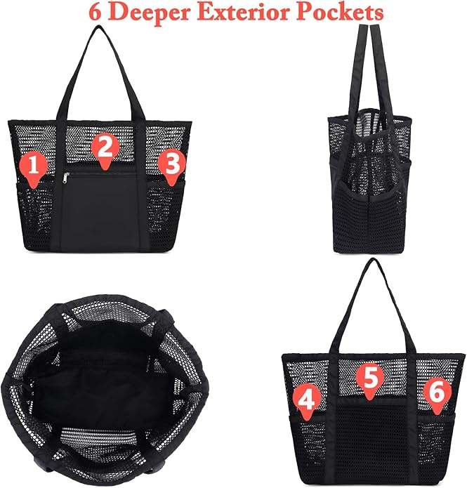 Mesh Beach Bag for Women, Casual Hobo Bags Large Beach Tote for Pool Travel Cruise Vacation Essentials