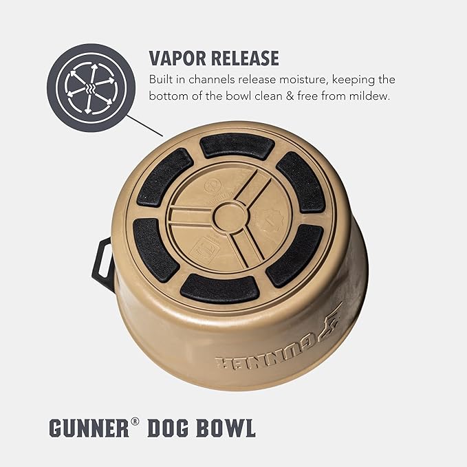 GUNNER Dog Bowl with Spill-Proof Travel Lid- K9 Companion Food & Water Bowl, Lightweight Rust-Proof & Shock Resistant Stackable, Leak Resistant Nesting Lid, (Tan)