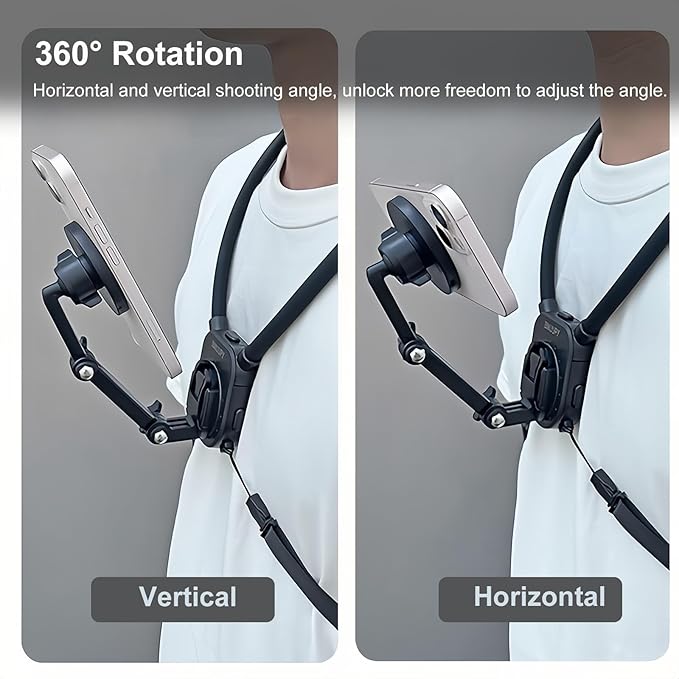 Magnetic POV/Vlog Phone Neck Mount Holder for iPhone 15/14/13/12 Pro Mini/Plus/Pro/Pro Max, Hand Free Chest Stand Video Recording for Mobile Phone Accessory