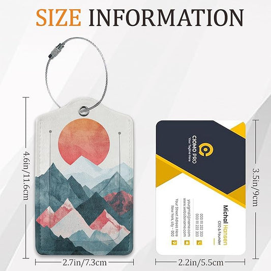 Boho Mountain Sun 3 Pack Luggage Tag for Suitcase, Leather Bag Tags with Privacy Cover ID Label and Durable Steel Loop for Cruise Airport Travel