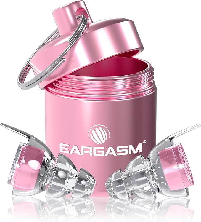 Eargasm High Fidelity Earplugs with Pink Filters - Reusable Noise Reduction Hearing Protection Ear-Plugs with Carrying Case for Concerts, Festivals, Raves, Musicians, Live Music, Sporting Events