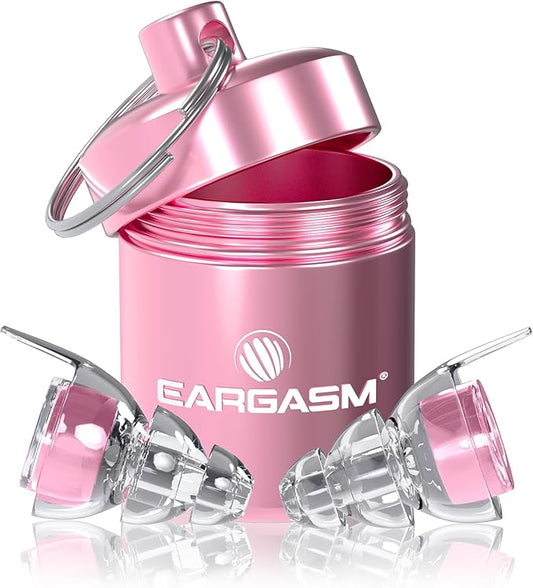 Eargasm High Fidelity Earplugs with Pink Filters - Reusable Noise Reduction Hearing Protection Ear-Plugs with Carrying Case for Concerts, Festivals, Raves, Musicians, Live Music, Sporting Events