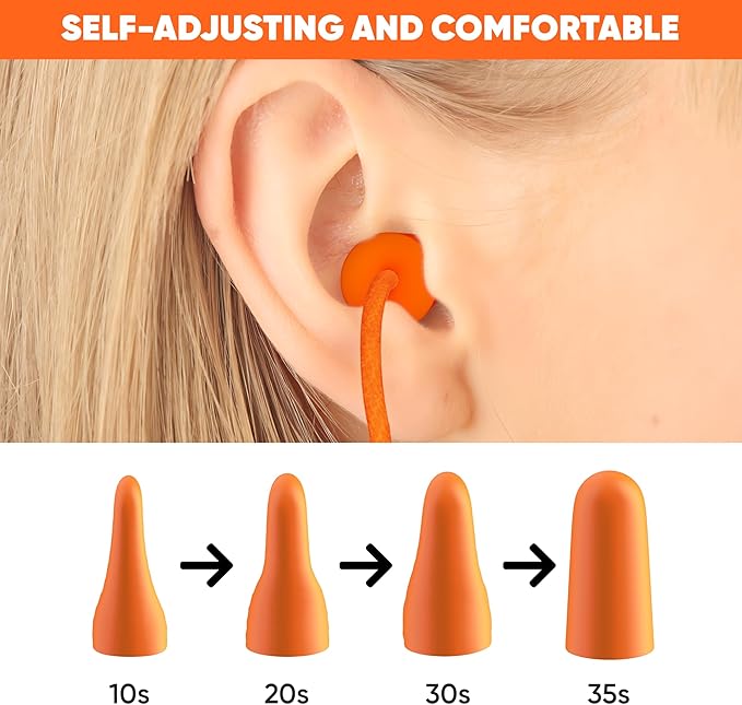 Foam Corded Ear Plugs 100 Pair - 32dB Noise Cancelling Shooting Hearing Protection for Noise Reduction Construction Work Safety Mowing Industrial - Disposable Ear Plugs with Cord Bulk